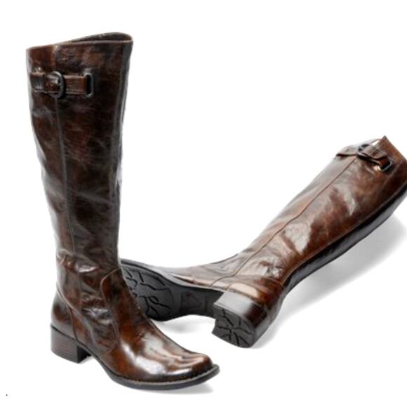 Born Crown 5.5 Roxie Leather Tall Riding Boots COMFORT Wide Calf Flat Brown EU36 - Picture 1 of 8